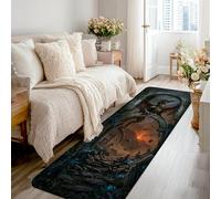 Dragon Runner Rug, Fantasy Mystical Gate Mountains N/a Gold Non-Slip Indoor Rectangle Carpet Non Shedding for Kitchen Doorway Entryway Bedside Decor 2x8 Ft