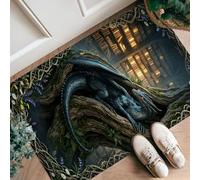 Dragon Runner Rug, Fantasy Mystical Tree Bookshelf None Blue Non-Slip Aesthetic Doormat Rectangle Accents Rug for Kitchen Laundry Room Doorway Entryway Decor 2x3 Ft