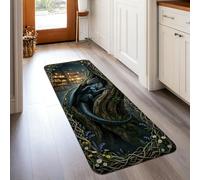 Dragon Runner Rug, Fantasy Mystical Tree Bookshelf None Blue Non-Slip Home Floor Rectangle Print Carpet for Kitchen Entryway Bedside Doorway Hallway Decor 2x5 Ft