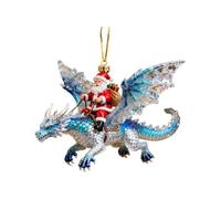 Dragon Santa Christmas Tree Ornaments 2D Acrylic Pendants | Santa Claus Riding A Flying Dragon Fantasy Themed Decorations Pendants For Holiday Celebration Winter Seasonal Display Backpa