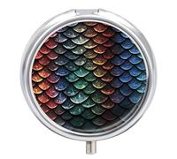 Dragon Scale Pill Box 3 Compartment Travel Pill Organizer 3 Times A Day Cute Mini Pill Case for Purse & Pocket Portable Metal Medicine Box with Mirror Round Daily Medicine Vitamin Container
