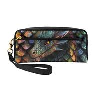Dragon Scale Printed Leather Makeup Bags with Wrist Strap Portable Travel Toiletry Bag Cosmetic Organizer Bag for Women