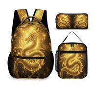 Dragon School Bag 3 Piece Set for Kids Age 12, Bookbag with Lunch Box Pencil Case Year 5-7 for Young Learners School Season Study Supplies and Weekend Trips