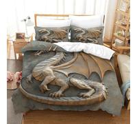 Dragon Sculpture 2 Piece Soft Polyester Fantasy Mythical Art Duvet Cover Set, 1 Pillow Case, Concealed Zip, All Age Groups, Bedroom Decor Breathable Cosy Easy Care Durable Single（135x200cm）