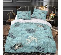 Dragon Sea Waves Duvet Cover 3D Print Durable 3 Pcs Bed Linen Hidden Zipper Japanese Wave Pattern Comforter Cover Premium Breathable for Kids Adults Women Teens Youth Girls Super king（260x220cm）