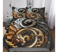 Dragon Series Bedding Set Patterns Soft 3pcs Fade Resistant Breathable Quilt Cover with Pillowcase 3D Printed Duvet Cover Set Comforter Cover, For Boys, Girls Double (200x200cm)