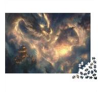 Dragon Shaped Clouds Jigsaw Puzzle for Adults 1000 Piece Jigsaw Puzzle Night Ancient Tower Relaxing Family Decor Gift Focus 52x38cm/1000pcs