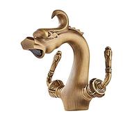 Dragon Shaped Sink Mixer Tap Vintage Bathroom Basin Faucet Brass Deck Mount Vessel Sink Mixer Taps Single Hole Double Handle Lavatory Vanity Sink Faucets for Wathroom