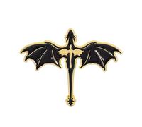 Dragon Silhouette Enamel Lapel Pin - Black Winged Dragon Hard Enamel Brooch Badge with Gothic Fantasy Design for Mythology Fans, Fantasy Collectors, Jackets, Backpacks and Lanyards - 4.5cm x 3.4cm
