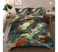 Dragon Single Duvet Cover Set, Japanese Bedding Quilt Cover Set, Mythical Dragon Duvet Cover with 1 Pillowcases, Microfibre Reversible Bed Covers 2 Pcs with Zipper Closure