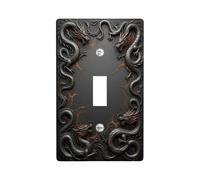 Dragon Single Light Switch Cover Plate, Fantasy Gothic Flame Swirl Black Plastic Standard Size Switch Plate Decorative for Home Living Room New Apartment Decor (Single)