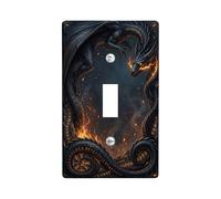Dragon Single Light Switch Cover Plate, Fantasy Gothic Flames Runes Halloween Black Plastic Standard Size Wall Switch Plates Accents for Home Living Room Bedroom Bathroom Decor (Single)