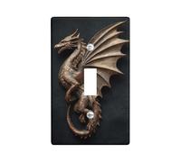 Dragon Single Light Switch Cover Plate, Fantasy Medieval Wings Scales Bronze Plastic Standard Size Switch Plate Decorative for Home Living Room Bedroom Bathroom Decor (Single)