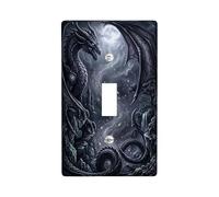 Dragon Single Light Switch Cover Plate, Fantasy Mystical Moon Castle None Black Plastic Standard Size Switch Plate Decorative for Bedroom Bathroom Kitchen Entrance Decor (Single)
