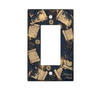 Dragon Single Rocker Light Switch Cover, Fantasy Adventure Map Candle None Dark Blue Plastic Standard Size Accents Wall Switch Plates for Home Living Room Bedroom Bathroom Decor