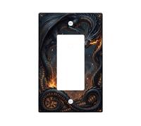 Dragon Single Rocker Light Switch Cover, Fantasy Gothic Flames Runes Halloween Black Plastic Standard Size Accents Wall Switch Plates for New Apartment Home Bedroom Office Decor