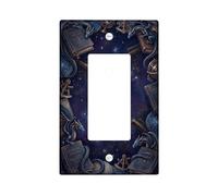 Dragon Single Rocker Light Switch Cover, Fantasy Mystical Book Telescope Fantasy Dark Blue Plastic Standard Size Switch Plate Decorative for Home Living Room Bedroom Bathroom Decor