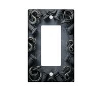 Dragon Single Rocker Light Switch Cover, Gothic Fantasy Column Stone Halloween Black Plastic Standard Size Switch Plate Decorative for Bedroom Bathroom Kitchen Entrance Decor