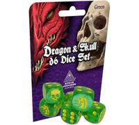 Dragon & Skull Dice Pack Green Glitter | Custom Dice, Perfect for use with Steve Jackson Games, DND, RPGs, Tabletop Games, and Role-Playing Adventures
