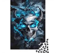 Dragon Skull Jigsaw Puzzle for Adults 1000 Piece Jigsaw Puzzle Blue Smoke Puzzle Game for Family Relax Home 52x38cm/1000pcs