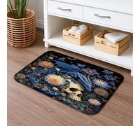 Dragon Skull Quick Dry Bath Mat, Floral Blue Dragon Absorbent Non Slip Shower Mat, Artistic Memory Foam Washable Bath Rugs for Bathroom Decorative 20x32 Inch