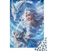 Dragon Snow Leopard Woman 1000pcs Mini Puzzle For Adults Challenging | 38x26cm Cardboard Living Room Decor Durable Structure Birthday Gift Stress Relief