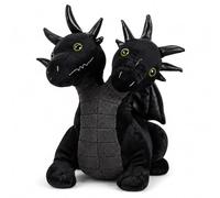 Dragon Soft Toy, Black Two Headed Dragon Plush Toy with Wings, Gothic Dragon Cuddly Toy, Cute Monster Soft Toy for Bedroom Shelf, Sofa, Gaming Desk and Halloween Decor(Black-A)