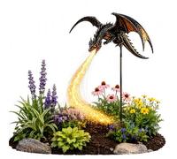 Dragon Spitting Fire Stake Light Resin Outdoor Garden Decor | Halloween Night Yard Lamp Easy Soil Spike Install Warm Ambient Glow Whimsical