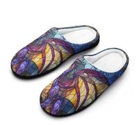 Dragon Stained Glass Breathable Slippers Women Slip On Winter Warm House Slippers Shoes Bedroom 7-8（39-40