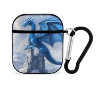 Dragon Stand On Castles Compatible with Airpod 1/2 Case PC Scratch-Resistant Drop-Proof Protective Cover with Keychain Black-style