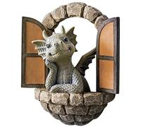 Dragon Statue Lovely Window Meditated Dragon Figurine Outdoor Resin Garden Decor for Outdoor Lawn Courtyard Home, Garden