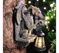 Dragon Statue Solar Lantern for Garden Décor, Dragons Figurine Night Light, 10”Outdoor Decorative Lamp, Mountable on Trees/Walls/Fences. Birthday/Housewarming Gifts for Dragon Fans (Antique Bronze)