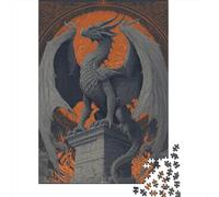 Dragon Statue with Flames Jigsaw Puzzles Puzzle for Adults Kids. 1000 Piece Impossible Challenge Toy Educational Game Home Decoration for Adults& Kids Age 14 Years Up 52x38cm/1000pcs
