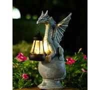 Dragon Statue with Solar Light Figurine standing on a round ball - Lawn Decor Outdoor Statue for Patio, Balcony, Yard Ornament,Unique Gifts for Mum Grandma