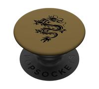 Dragon Stencil Style Cut Out Illustration In Monotone Black PopSockets Adhesive PopGrip