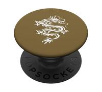 Dragon Stencil Style Cut Out Illustration In Monotone White PopSockets Adhesive PopGrip