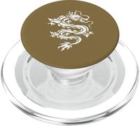 Dragon Stencil Style Cut Out Illustration In Monotone White PopSockets PopGrip for MagSafe