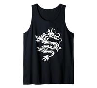 Dragon Stencil Style Cut Out Illustration in Monotone White Tank Top