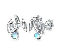 Dragon Stud Earrings 925 Sterling Silver Moonstone Stud Earrings Gift for Women Girls, Sterling Silver, Moonstone