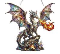 Dragon Sun Catchers for Windows, Mystical Dragon Stained Glass Suncatchers for Windows, 2D Flat Hanging Garden Ornament Suncatchers, Acrylic Outdoor Wall Art for Window Indoor Outdoor