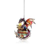Dragon Suncatcher - Dragon Ornament, Forth Wing Merch, Sun Catcher, Stain Glass Window Hanging, Hippie Decor, Vintage Acrylic Sheet Suncatcher, Dream Catcher, Fantasy Window Hanging for Lovers (RED)