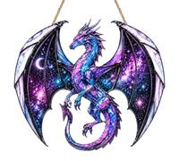 Dragon Suncatchers for Windows, Stained Glass Sun Catcher for Windows, Fantasy Garden Ornaments Outdoor, Acrylic Window Hanging Decor for Home, Garden, Patio & Balcony, Dragon Gifts for Bookish