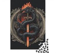 Dragon Sword Crest Emblem Jigsaw Puzzles Puzzles for Adults Kids. 1000 Pieces Impossible Challenge Toy Educational Game Home Decoration for Educational Games Gifts 70x50cm/1000pcs
