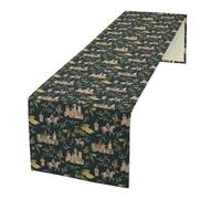 Dragon Table Runner, Magical Medieval Castle Dragon Knights and Floral Pattern for Home Kitchen Table Decor Dining Coffee Room Party Decor 13x90in