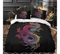 Dragon Tattoo Art Quilt Cover 3D Design Printed Luxurious 3 Pcs Bedding Set Zipper Colorful Neon Comforter Cover Super Soft Anti-allergic for Kids Adults Women Teens Youth Girls Single（135x200cm）