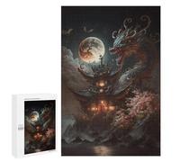 Dragon Temple Moonlit Night Wooden Brain Teaser for Adults, 1000 PCS - Screen-Free Activity - to Assemble, Frame And Display