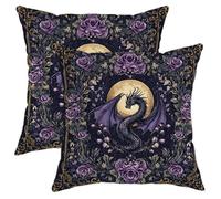 Dragon Throw Pillow Covers Set of 2,Violet Gothic Fantasy Dragon Cushion Case,Home Decorative Square Accents Pillows for Living Room Couch, Gifts for Halloween and Autumn 16x16 Inch