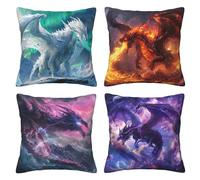 Dragon Throw Pillow Covers Set of 4 - Cool Animal Decor Pillowcases for Couch, Sofa, Home Office & Outdoors - 20x20 Inch