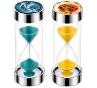 Dragon & Tiger 15 Minute Hourglass Set of 2 - Decorative Sand Timers with Blue & Gold Coloured Sand, Chrome-Finish 17cm Desk Ornaments for Home Office, Study, Mindful Breaks & Gifts
