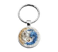 Dragon Tiger Bag Charm, 2d Pattern Keychain Accessory, 3 Inches Purse Charm with Durable Metal Ring, Fashion Jewelry Bag Pendant, Keychain Accessory with Colorful Design, Gift for Women Men Backpack